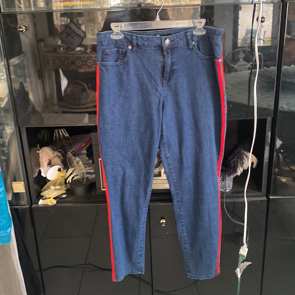 Seven 7 Fun blue  jeans with red stripes down side in a size 12.